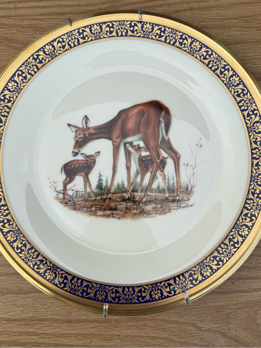Lenox Porcelain Deer Plate - Blue & Gold Accent